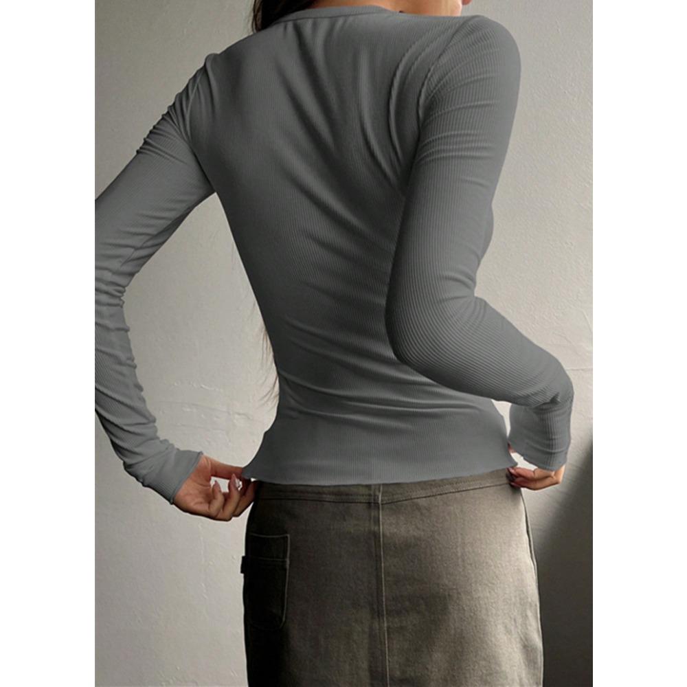 Autumn and Winter New Button-ribbed Slim-fit Knitted Long-sleeved Women's Comfortable Soft Bottoming Shirt