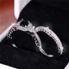 Female Black Zircon Stone Engagement Ring Set Cute Silver Color Wedding Jewelry For Women