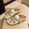 Fashion Brand Shoes Female 2025 Mules Women's Slippers Casual Slippers Women Fashion Rhinestone Flower Shoes Belt Buckle Flat Slippers