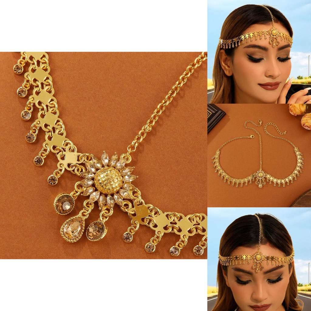 Ethereal Gold Alloy Head Jewelry With Sunflower And Daisy Embellishments For Women