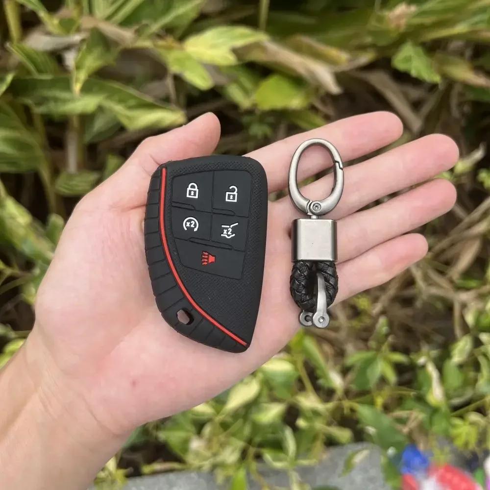 For Buick Envision S Plus Chevrolet Suburban Tahoe GMC Yukon Sierra 1500 Denali 5 Buttons Silicone Car Key Cover Case Keychain