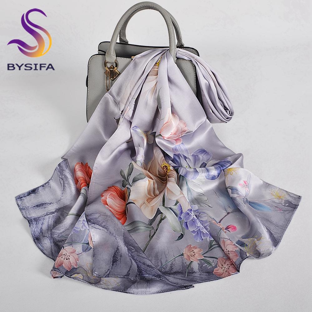 BYSIFA|Winter Blue Red Silk Shawl Scarf New Floral Long Scarves Hijabs Printed Fashion Accessories Brand Head Neck Scarves Wraps