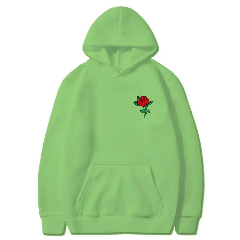 Autumn New Hip Hop Streetwear Fashion Hoody Rose Printed Fleece Pullover Casual Mens Women Hoodies Sweatshirts