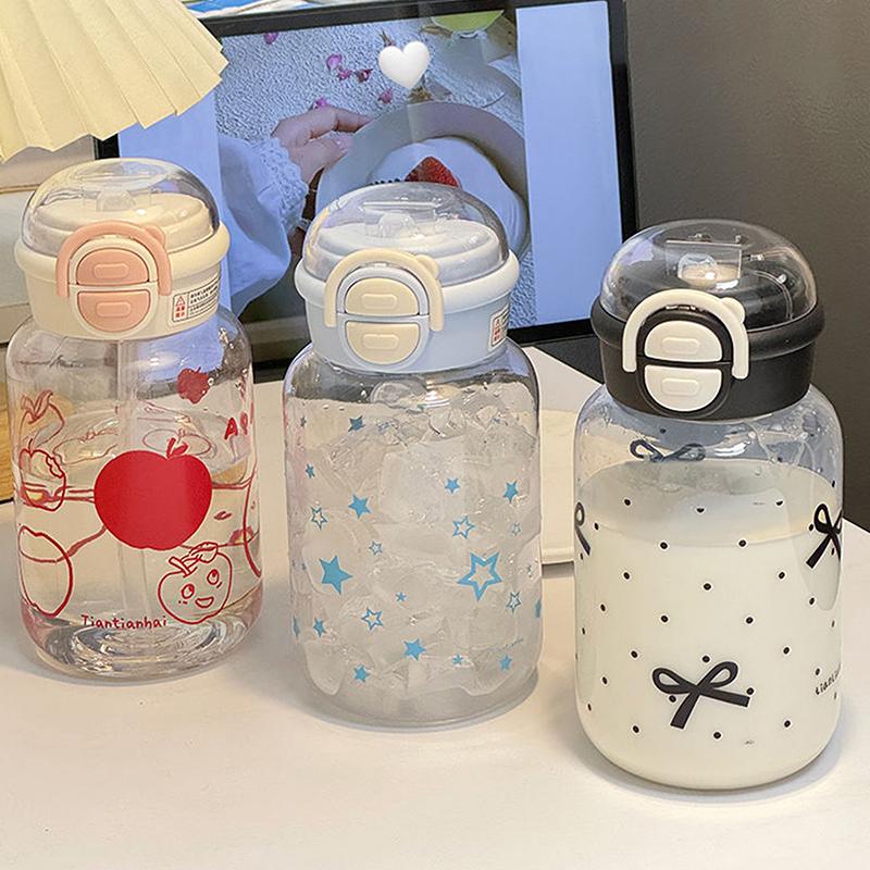Cute Water Bottle With Straw Portable Plastic Pop-Up Cover Water Cup For Kid Kawaii Bottle Water Leak-Proof Cute Drinking Bottle