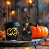 Halloween Ornament Dark Humor Witchcraft Vibe Creepy Witch Statue Black Robe Cat Themed Resin Home Decor