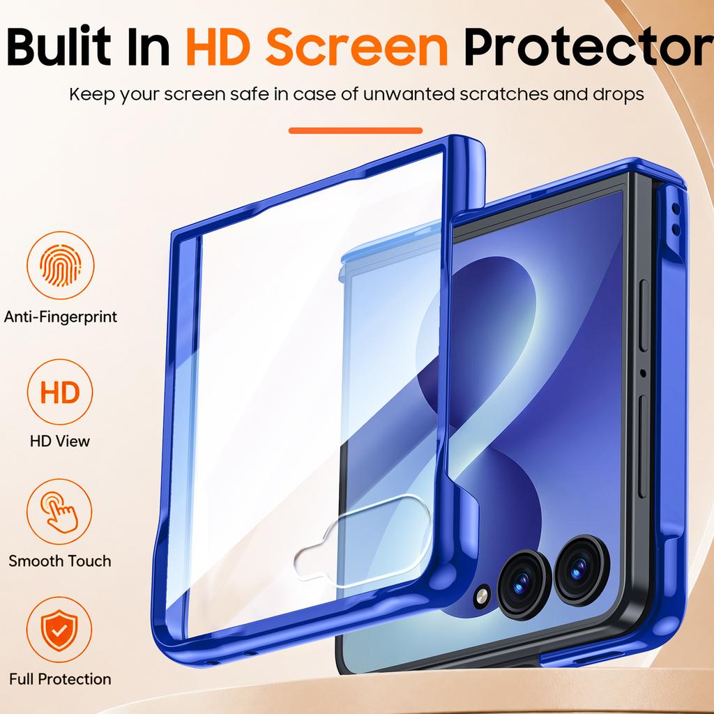 Capa Protetora Samsung Galaxy Z Flip 8 com Cobertura Completa da Dobradiça, Suporte Magnético e Design à Prova de Choque - Azul