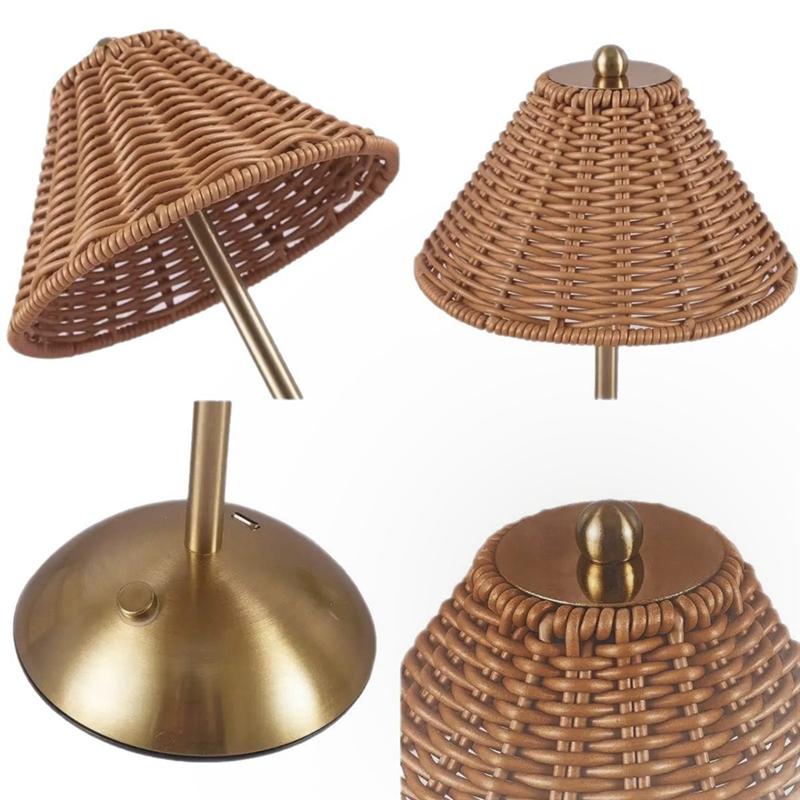 A25F-LED Rattan Rechargeable Desk Lamp 3 Color Light Changing Southeast Asian Style Decor Lamp