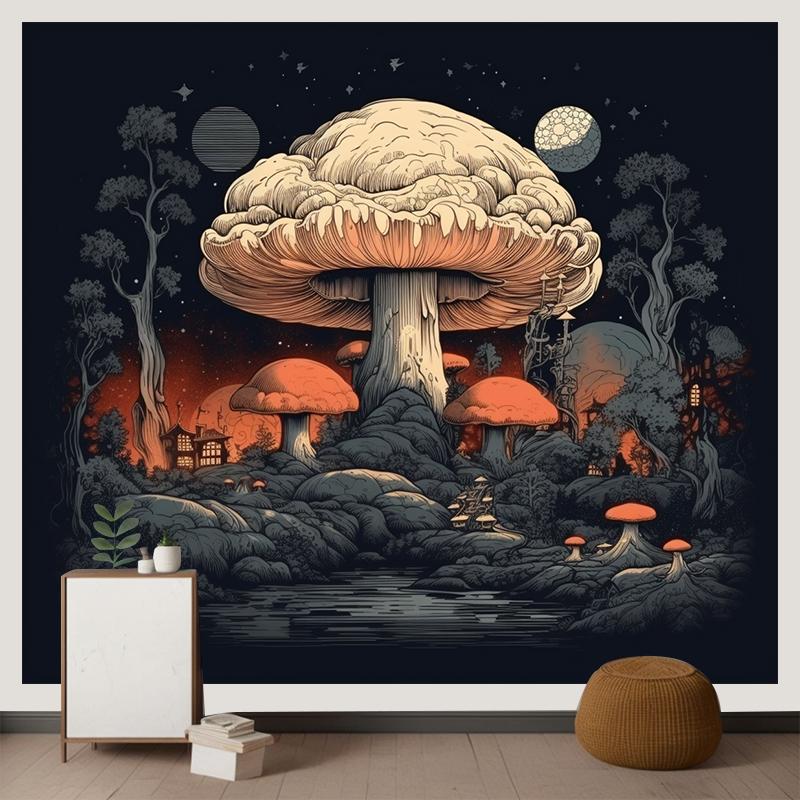 Boho Glow in the Dark Mushroom Tapestry for Living Room Bedroom Tapestry Home Wall Decor