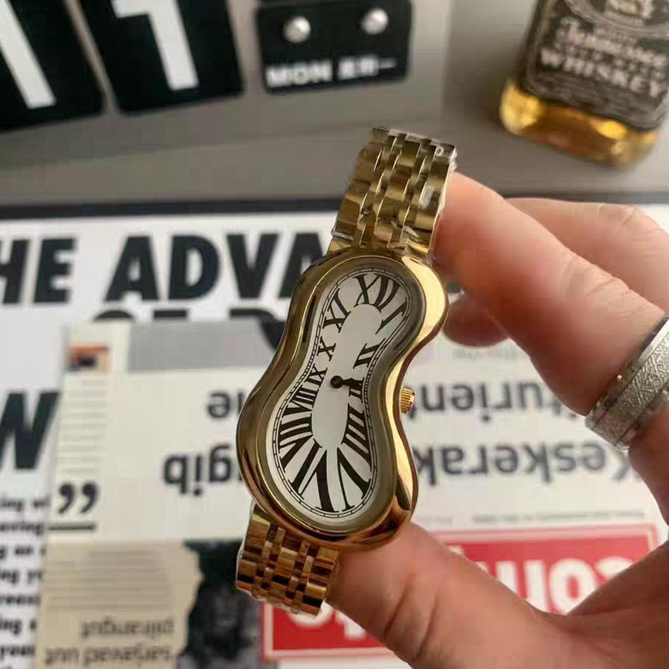 New Y2K Fashion Creative Men Women Soft Melting Silver Watch Luxury Streetstyle Irregular Shape Dial Unique Design Quartz Watch
