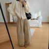 Autumn and Winter New Long Camel Hair Dopamine Color Round Neck Long Sleeve Plush Knitted Jacket Women's Age-reducing Cardigan