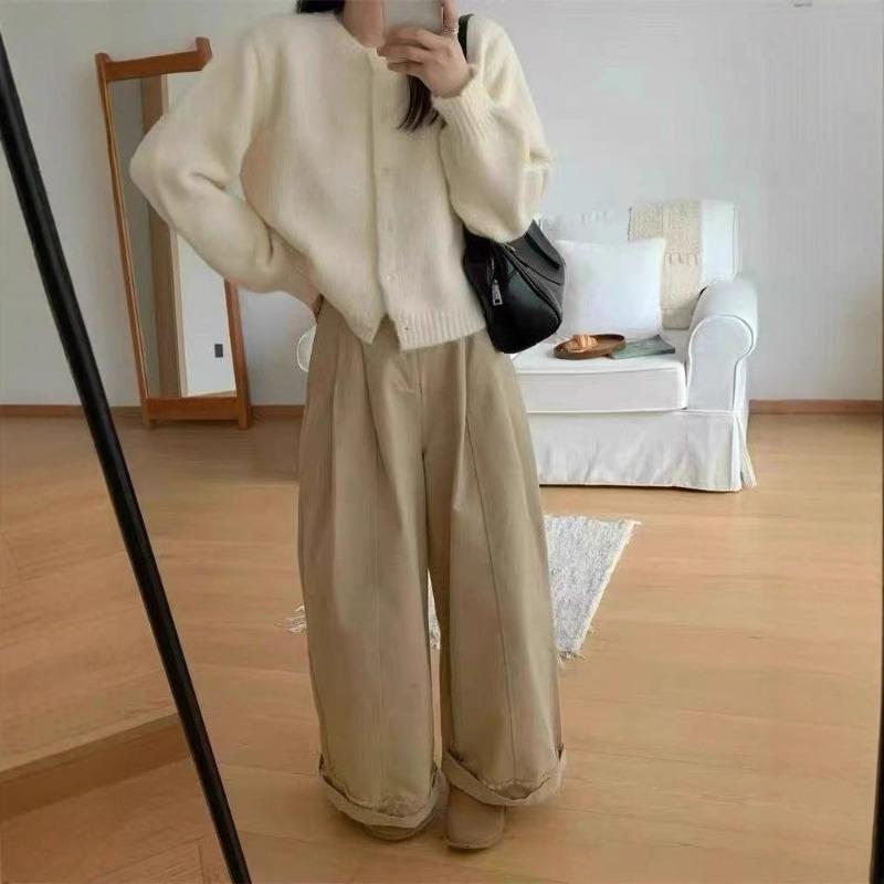 Autumn and Winter New Long Camel Hair Dopamine Color Round Neck Long Sleeve Plush Knitted Jacket Women's Age-reducing Cardigan