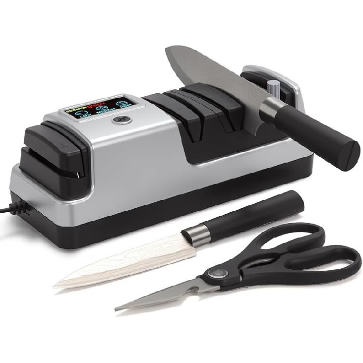 Professional 3-Stage Electric Knife Sharpener for Kitchen Knives, LCD Screen, 100% Diamond Abrasive, Adjustable Rotational Speed, Precision Angle