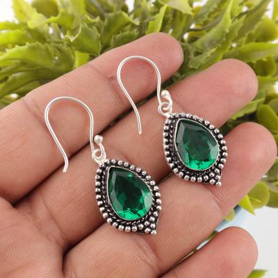 Groene Smaragd Edelsteen Oorbellen Sieraden, Handgemaakte Prachtige Zilveren Oorbellen, 925 Sterling Zilveren Sieraden Voor Huwelijksgeschenk