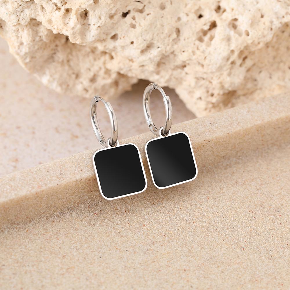 Stainless Steel Earrings New Popular Black Acrylic Square Exquisite Fashion Light Luxury Earrings For Women Zircon Banquet Gift