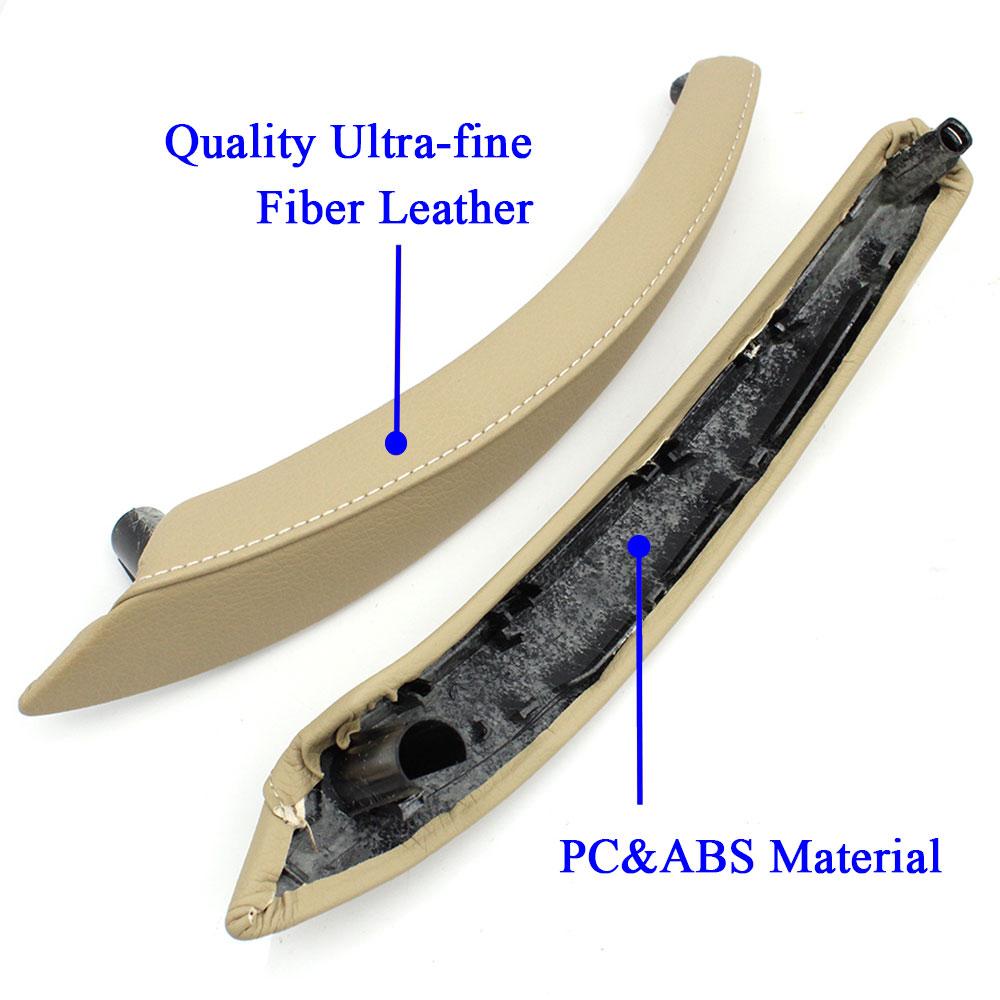 Inner Car Black Beige Left Right Passenger Door Pull Handle Leather Cover Trim Replacement For BMW X5 X6 E70 E71 E72