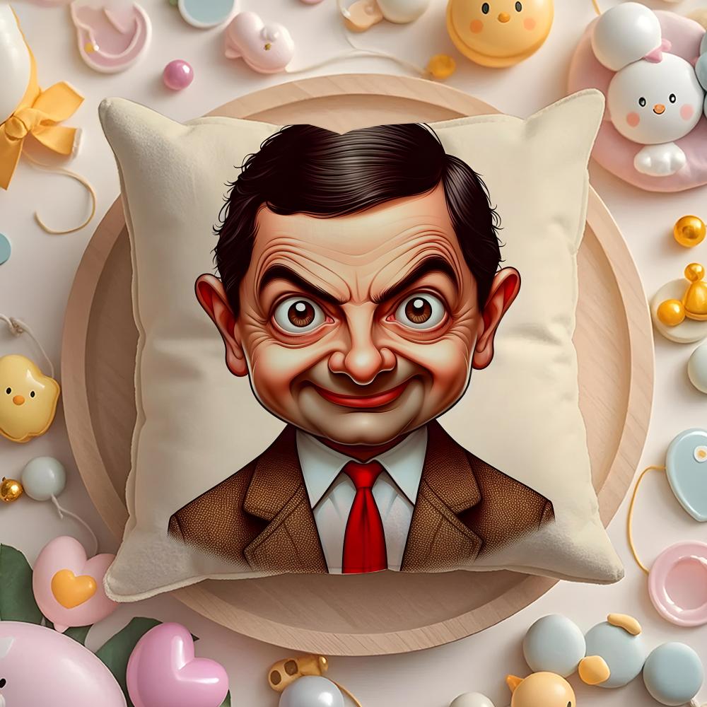 Federa Cuscino Mr B-Bean-N Morbido Tessuto Peluche Copricuscino Stampato Double-Sided Caldo Cuscino per Divano Invernale