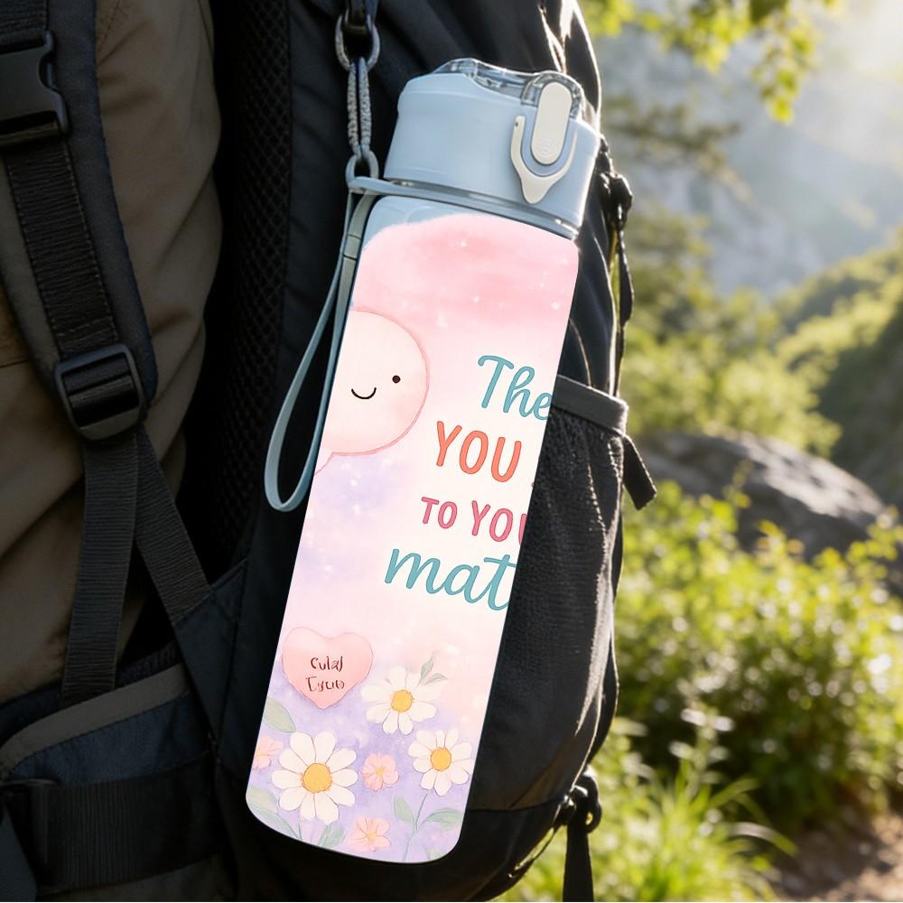 1PC Thank You Mom Pastel Art 750ml Color Plastic Sports Water Bottle Leakproof Flip Straw Lid Suitable for Sports Office Home Use
