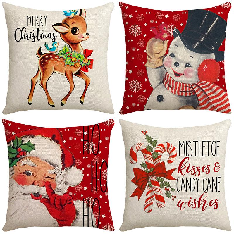 New Cute Deer Christmas Series Pillowcase Santa Claus Snowman Sofa Bedroom Pillowcase