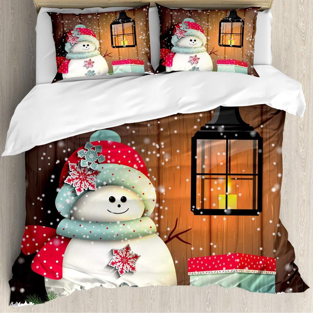 Christmas Style Snowflake Dot Pattern Three-piece Quilt Cover 3D Digital Printing Bedding Set Retro Bed Cover