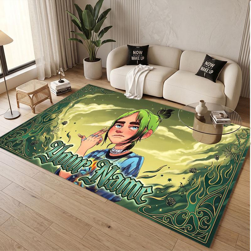 Custom Name Crystal Velvet Rug,Billie Eilish Comfortable Anti Slip Floor Mat For Room Decoration
