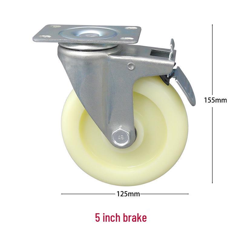 PP Nylon Swivel, Fixed, & Braked Casters - Trolley & Equipment Wheels, 3-5 Inch