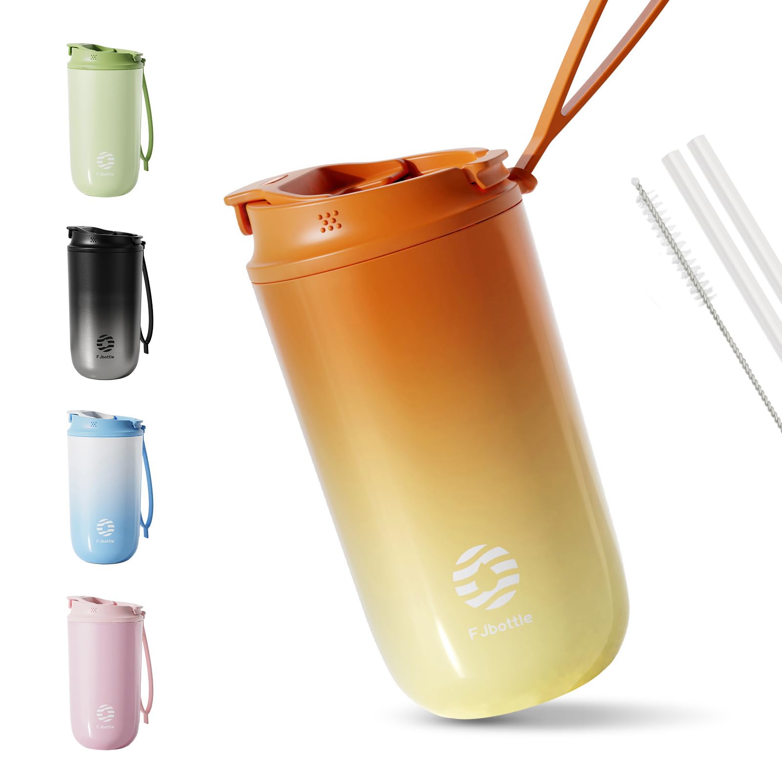 

FJbottle 450ml Vacuum Insulated Mug Bottle with Direct Cup Keeps Water Hot or Easy to Wide Mouth Stainless Steel Bottle with Straw Stylish for and оранжевый