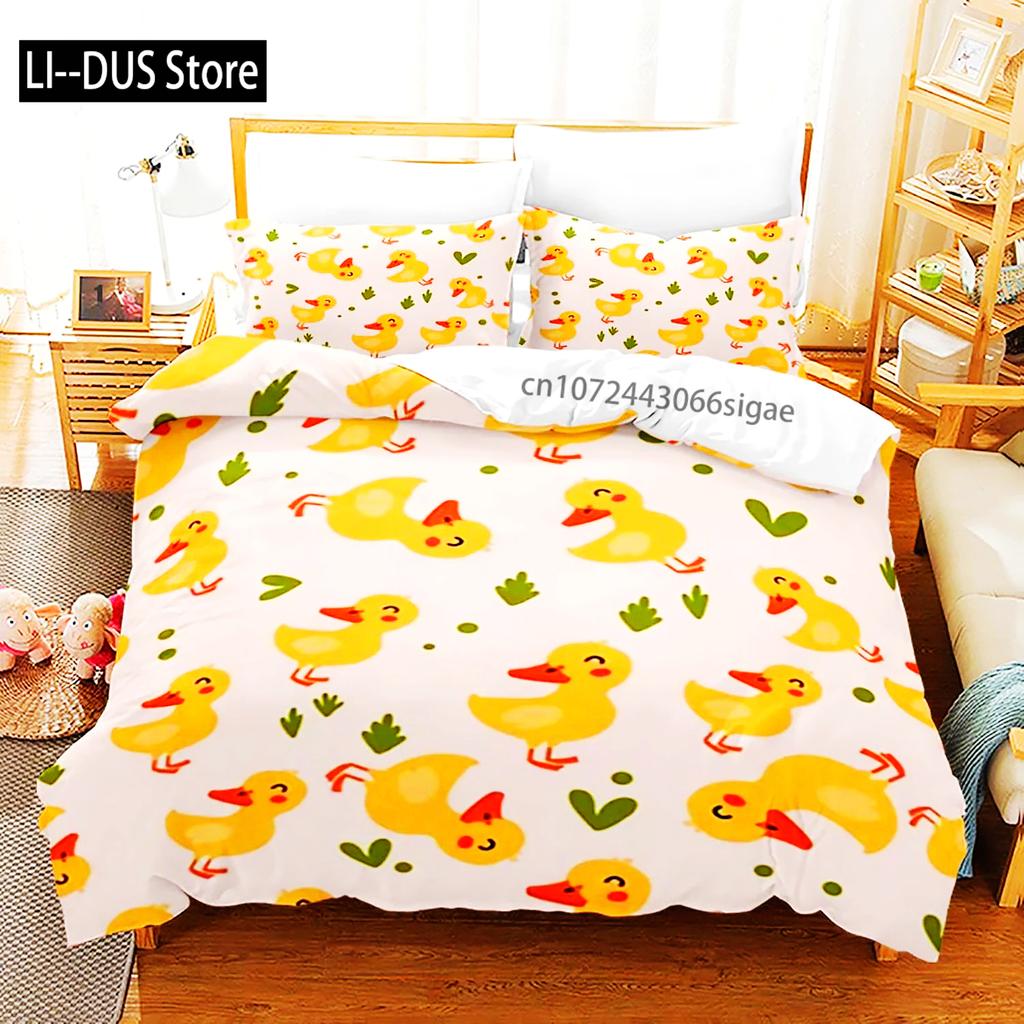 Gelbe Ente Bettwäsche Set Einzelbett Twin Full Queen King Size Kleine Ente Bettset Aldult Jungen Schlafzimmer Bettbezug Sets 3D Druck 015