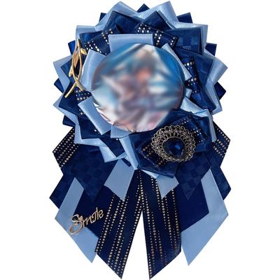 YUYAKESHI Ita Bag Rosette, Handmade Ribbon Rosette for Badges, Ita Bag Decoration, Retro Style (Blue + Gemstone)