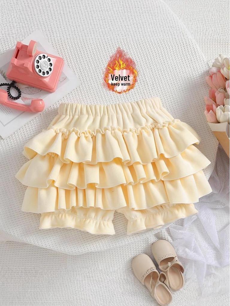 Baby Girl Fluffy Pumpkin Culottes Skirt with Cute Ruffles and Puff Design