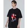 Weihnachtsmann Skateboard T-Shirt Schwarz Weihnachtsfeiertag Cartoon Druck Unisex Freizeitkleidung für Männer Frauen und Kinder