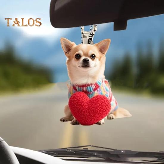 Welpen-Autoanhänger, Acryl, Rückansicht, Dekorationen, 2D, flacher hängender Anhänger, Cartoon-Liebesherz, Hundeornament, Autozubehör