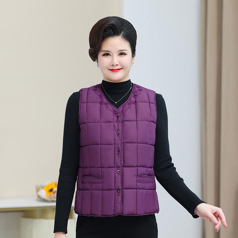 

Mom s Stylish Lightweight Down Cotton Vest – Warm Inner Layer for Women 2XL (110-125 jin) виноградный/фиолетовый