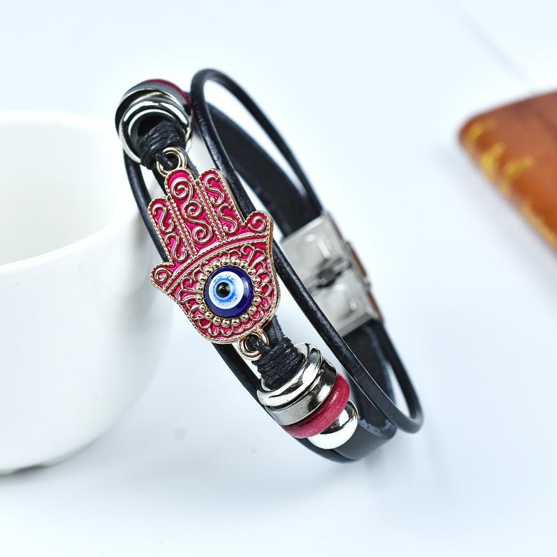 Fashion Palm Devil'S Eye Genuine Leather Bracelets For Women Men Jewelry Accessories Gift
