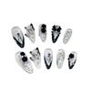 10pcs Almond Fake Nail Gothic Style Bowknot Rhinestones Shiny Nail Tips for Women and Girl Nail Salon At Home