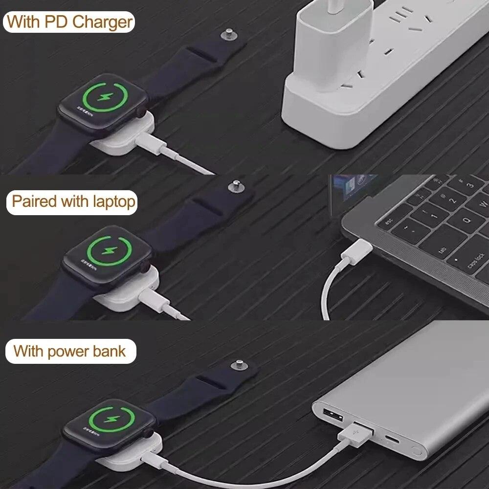 Portable Magnetics Watch Wireless Charger for Apple Watch 10 9 8 7 6 5 4 3 Ultra 2 1 Series Dual Port Type C 8pin Charging Stand