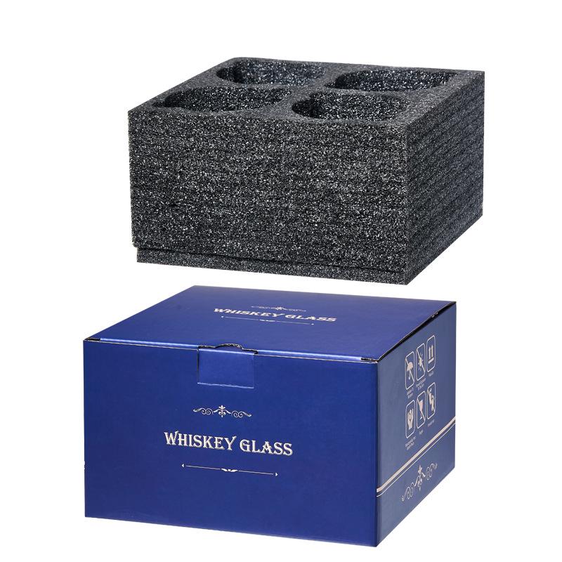 European Style Gift Box: Colorful Plaid Whiskey, Beer, Liquor, and Water Glass Set with Hand-Engraved Floral Designs.