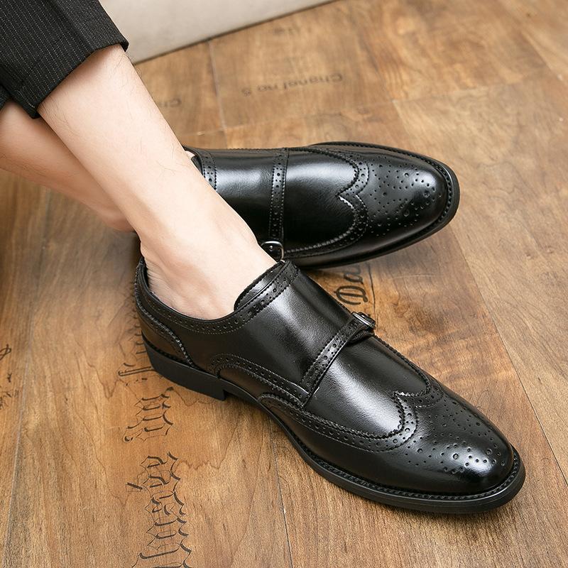 Módní pánské kožené oxfordky Italské monk strap přezkové brogue společenské boty na obchodní jednání, svatbu, formální událost, společenské boty nadměrná velikost 48