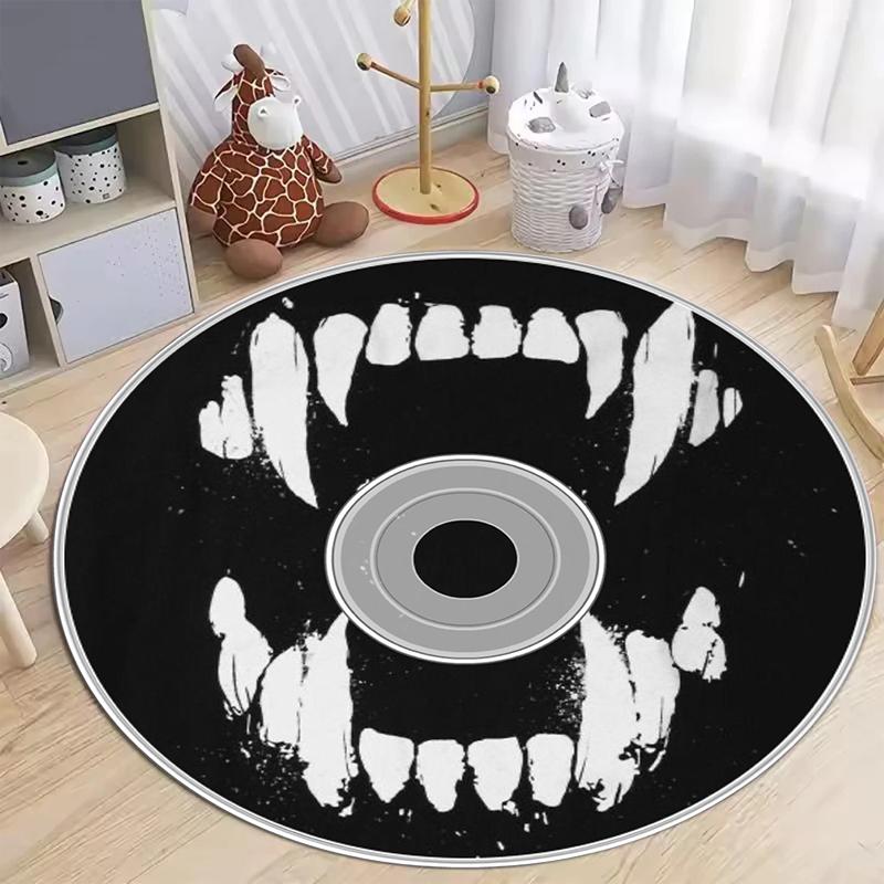 

Retro Black Red Koi Fish Record Round Rug Non-Slip Japanese Floor Mat Non Slip Washable Music Carpet for Living Room Bedroom 80X80CM