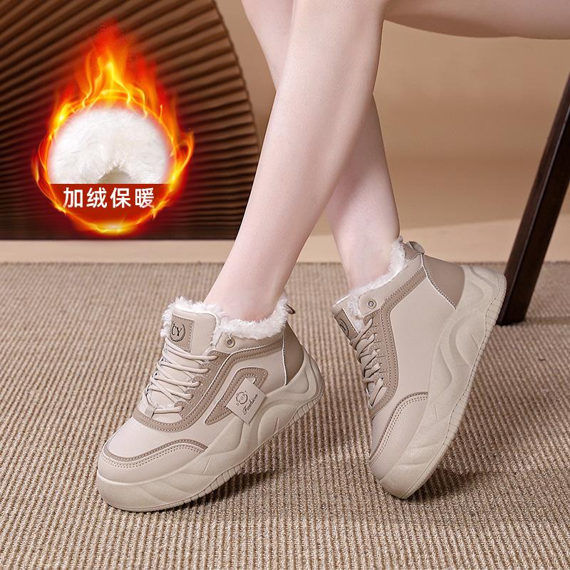 

Флисовые высокие зимние ботинки женские зимние новые студенческие в Корейском стиле термообувь повседневная женская обувь хлопковая обувь MR 35 хаки