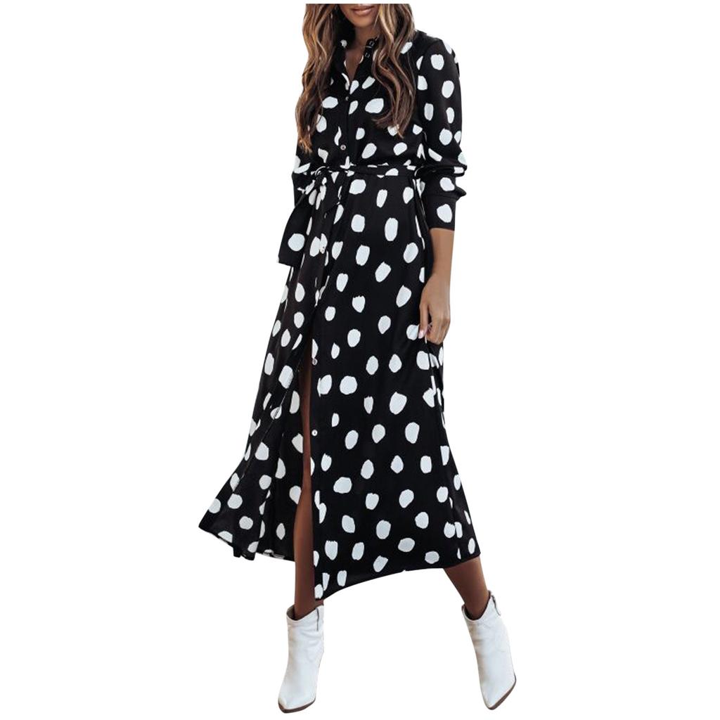 Women Leopard Chiffon Long Sleeve Printing Casual Party Vintage Boho Maxi Dress