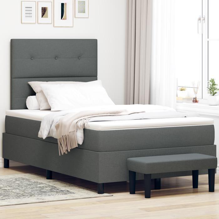 VidaXL Lit à ressorts avec Matelas &amp; Banc Gris foncé 120x200 cm Tissu 3344059