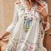 Women's Boho Floral Mini Dress Fall Long Sleeve V Neck Flowy Wedding Guest Dress Casual Beach Vacation Outfits