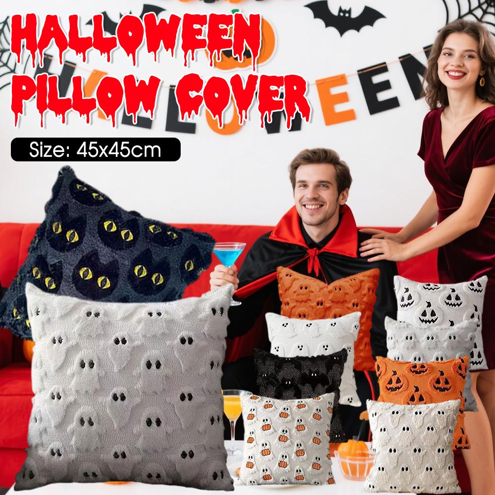 Halloween Throw Pillow Cover Ghost Pumpkin Fluffy Faux Fur Pillowcase 18x18 Inch Soft Halloween Decor for Sofa Couch Living Room