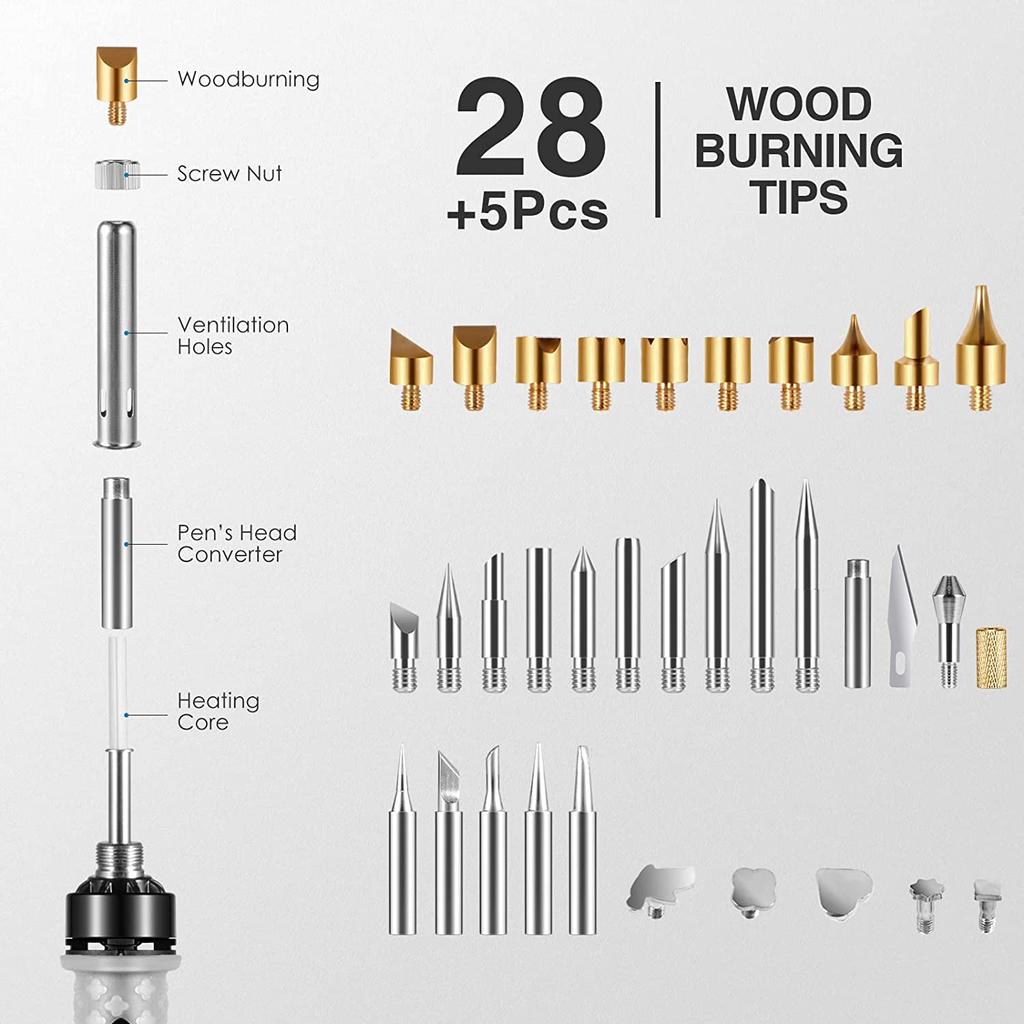45 IN 1 Soldering Iron Kit 80W Pyrography Set Temperature Adjustable for Cork Leather Engraving Wood Carving