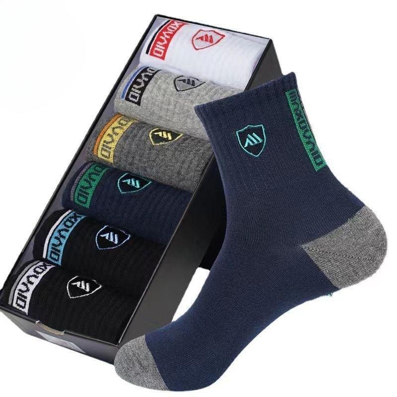 1/5 Pairs Men Sweat-absorbing and Deodorizing Socks Men's Casual Daily Mid-Tube Socks Printed Shield Pattern Socks Sports Socks
