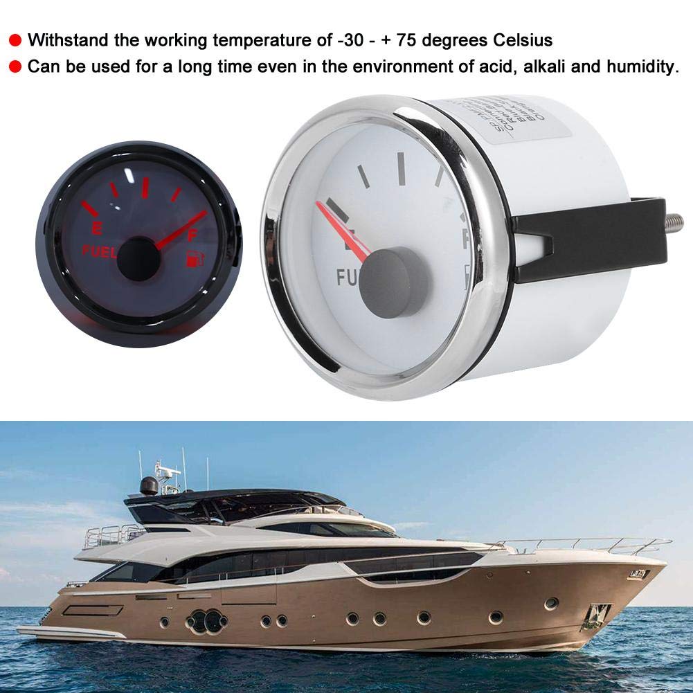 Námořní ukazatel paliva 52mm/2in Ukazatel hladiny palivové nádrže Vodotěsný Signál 0-190 Ohm Ručičkový měřič pro námořní loď auto (Bílý)