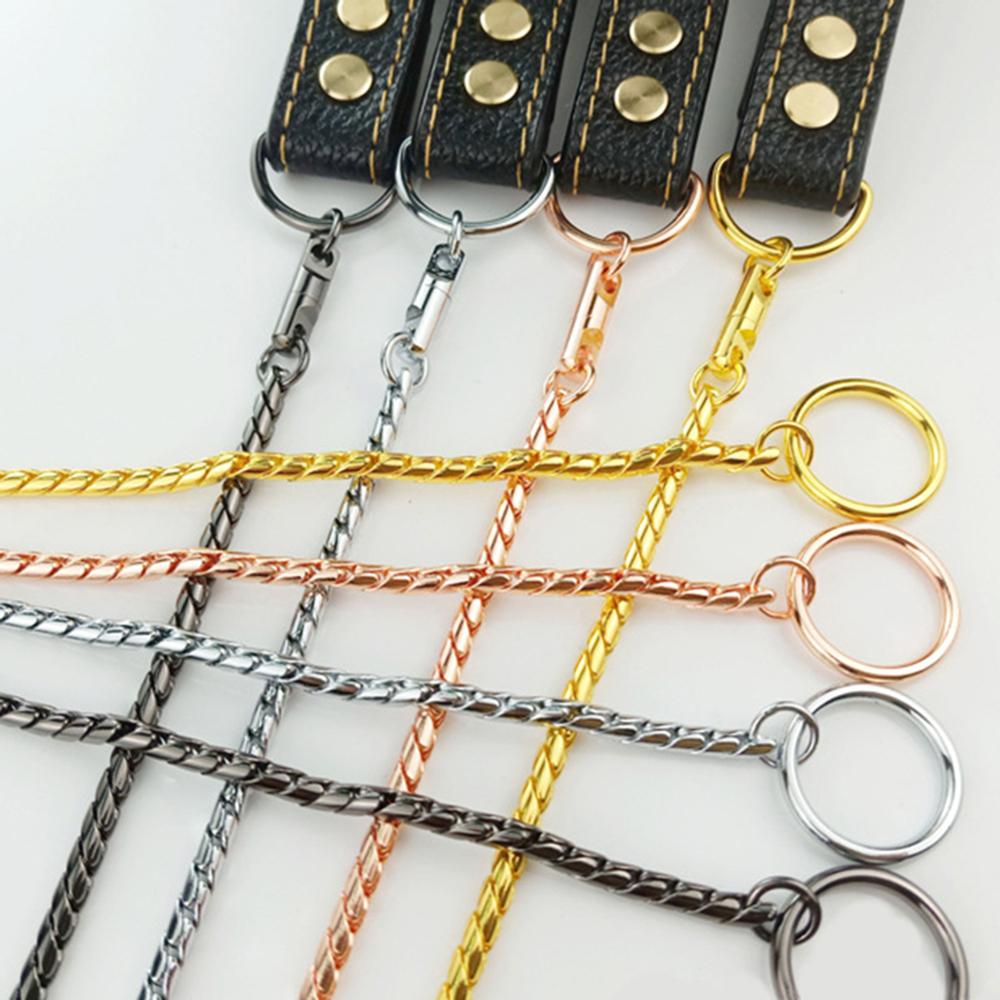 Stainless Steel Dog Leash Integrated Dog Collar and Leash 4mm 1m/1.2m Metal Dog Leash for Small Medium Large Pets Leather Handle