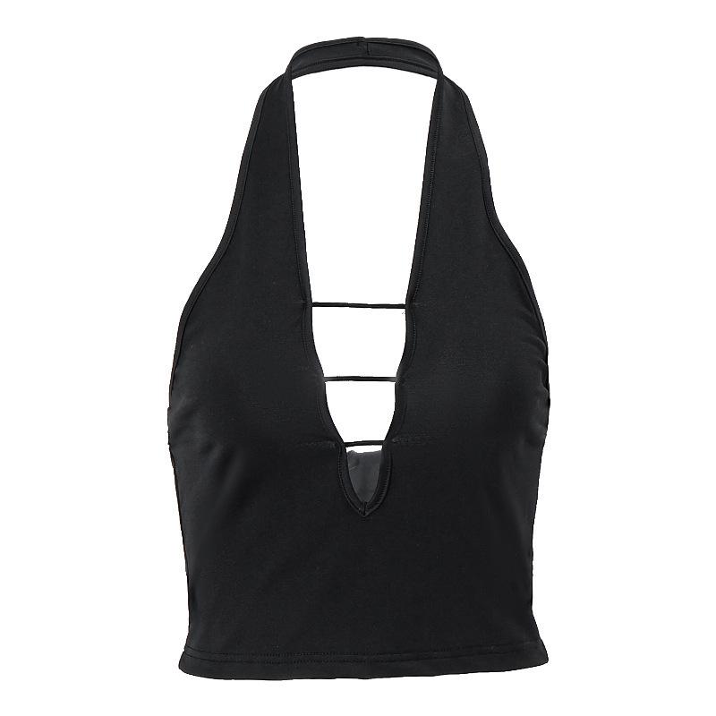 

Fashionable Open Back Halter Neck Sleeveless Vest for Women - Autumn Hollow Out Base Layer Outerwear Large чёрный