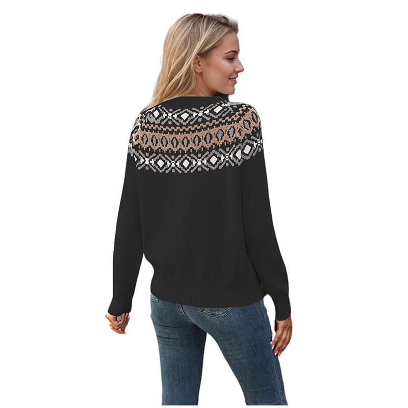 Höst Vinter Vintage Dam Stickad Tröja Patchwork Slim Dam Pullover