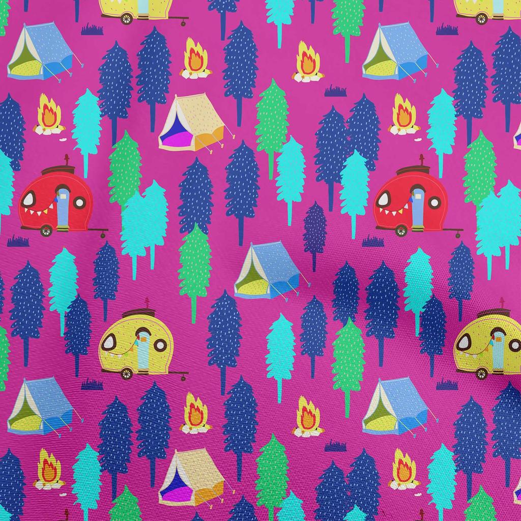 oneOone Cotton Flex Fuschia Pink Fabric Camping Craft Projects Decor Fabric Printed By The Yard 40 Inch